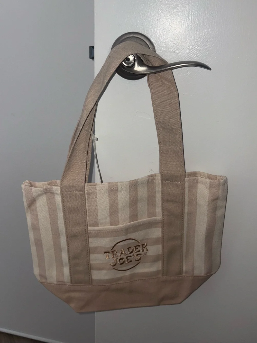 Trader Joe’s Striped Mini Canvas Tote Beige